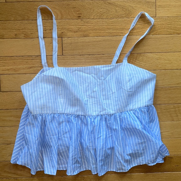 New Zara Blue and White Striped Open-Back Cropped Tank Top - Picture 11 of 16